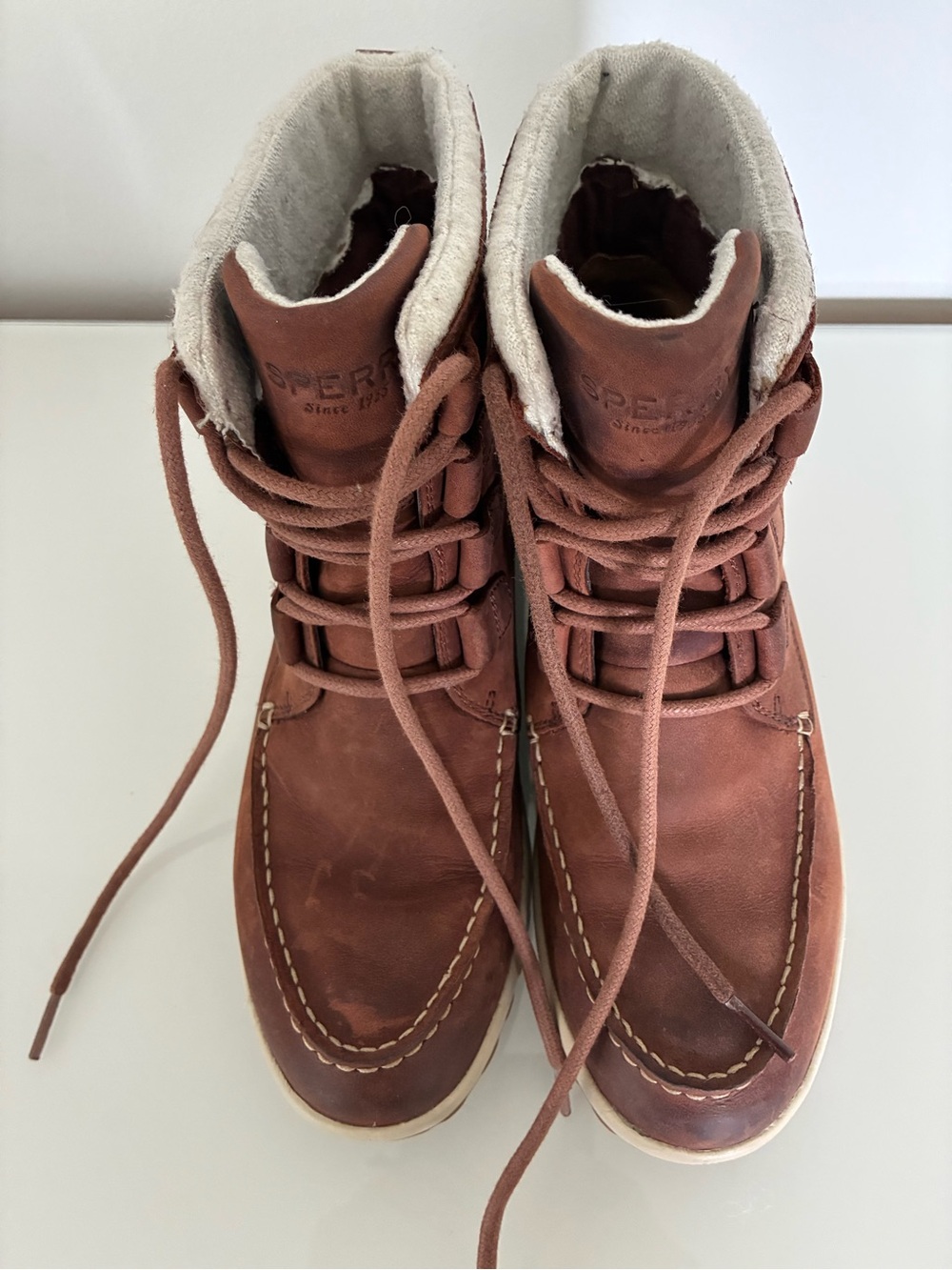 Sperry Brown Leather Syren Keel Leather Lace-Up Moc Toe Boots 7.5